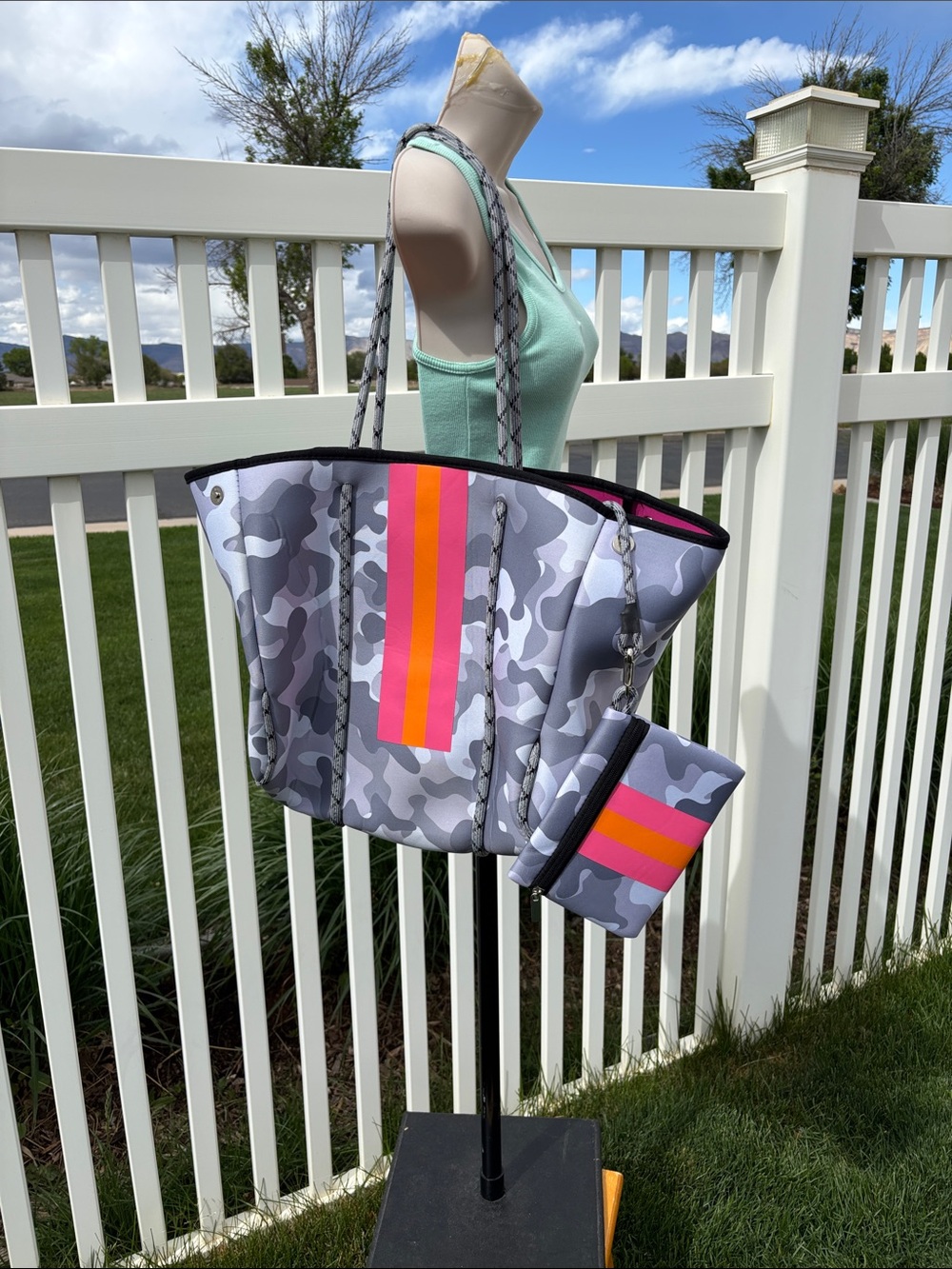 Parker & Hyde Neoprene Large Tote, NWOT, Grey Camouflage